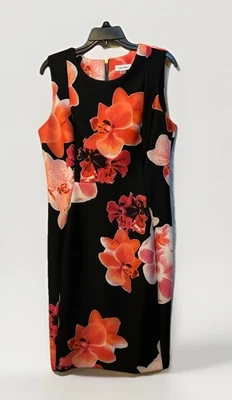 Calvin Klein Sleeveless Sheath Dress Watercolor Black Pink Orange Womens Size 12 - Image 1 of 4
