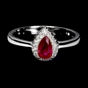 925 Sterling Silver Ring Pear Ruby 6x4mm Natural Gemstone Jewelry Size 7 - Picture 1 of 14
