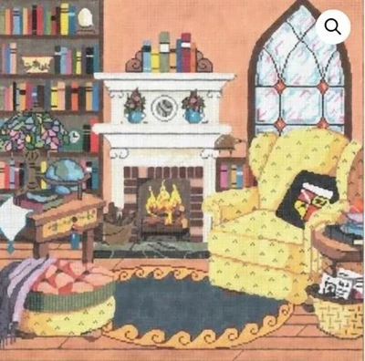 Needlepoint Handpainted Sandra Gilmore Literary Haven 13x13 - Image 1 of 4