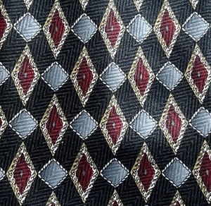 Umo Lorenzo Handmade 100% Polyester, NeckTie Black /Silver/Maroon Geometric - Picture 1 of 3