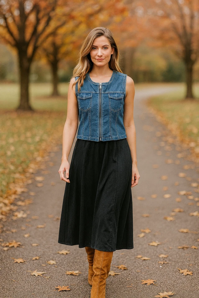 De Colección Petite Sophisticate Mujeres Denim Chaleco Top Talla Pequeña Talla 6 Azul Jean Otoño Tendencia Foto 1 de 4