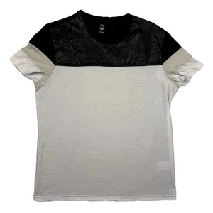 INC International Concepts T Shirt L Black Taupe Ivory Faux Leather Trim Casual - Picture 1 of 20