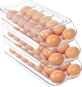 Egg Holder for Fridge, Automatic Rolling Egg Organizer for Refrigerator, Clear P - Picture 1 of 7