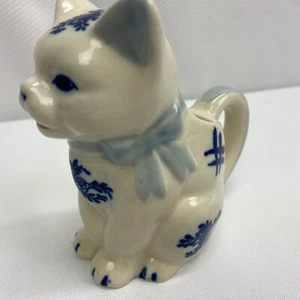 Vintage Cat Creamer Pitcher Blue Delft Holland Style 4 1/2" Great Condition - Picture 1 of 8