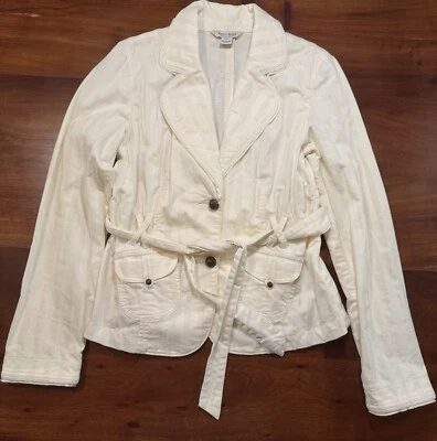White House Black Market Ivory Belted Corduroy Jacket Sz 10 - Image 1 of 4