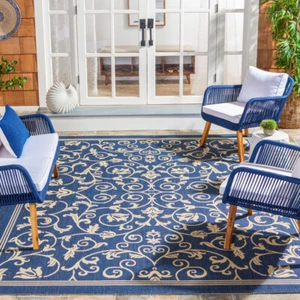 SAFAVIEH Indoor Outdoor CY2098-268 Courtyard Navy / Beige Rug - Picture 1 of 31