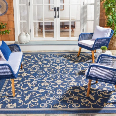 SAFAVIEH Indoor Outdoor CY2098-268 Courtyard Navy / Beige Rug - Image 1 of 4