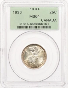 1936 25C Canada Quarter PCGS MS64 OGH - Picture 1 of 3