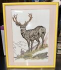 Vintage Original Cross Stitched Deer/Buck Textile Wall Art