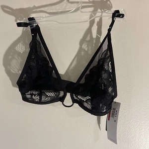 NWT Calvin Klein Wirefree Floral Lace Triangle Bra Black QF5560 Sz XS MSRP $58 - Picture 1 of 7