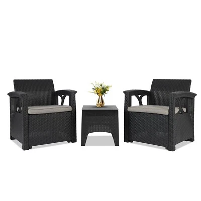 Lounge Gartenmöbel Set 3-tlg Rattan Terrassenmöbel Outdoor mit 2 Sessel & Tisch - Bild 1 von 4