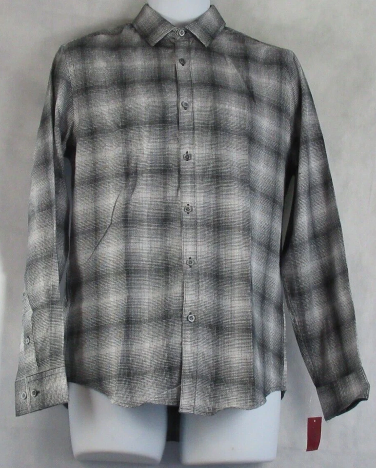 Alfani Red Mens Slim-Fit Long-Sleeve Button-Down Shirt, Black White Plaid, Small - Image 1 of 2