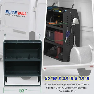 52" W x 43" H x 13" D Steel Cargo Van Shelving Storage System w/ S-Shaped Hooks - Picture 1 of 23