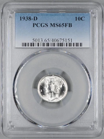 1938-D MERCURY DIME PCGS MS-65 FB WHITE & SUPER LUSTROUS Cover