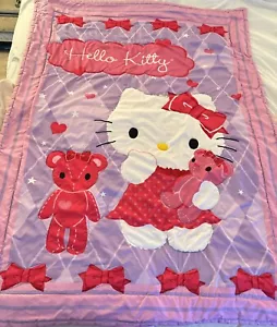 RARA coperta rosa reversibile Hello Kitty circa taglia 55” x 41” fiocchi orsacchiotto ragazze - Foto 1 di 6