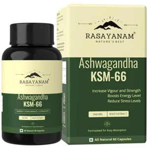 Rasayanam Ashwagandha KSM-66 (500 mg) Stützkraft & Energie 60 Kapseln - Bild 1 von 6