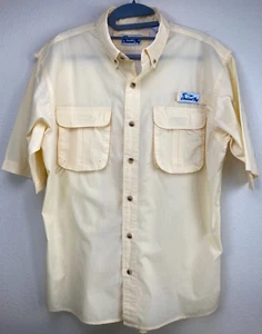 Crescent Bay Men's Yellow Nylon Vented Short Sleeve Button Up Shirt Size M - Picture 1 of 8