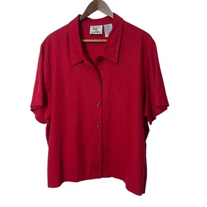 Ease Sport Women Linen Blend Shirt Plus Size 20W Red Button Down Business Casual - Picture 1 of 5