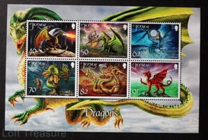 Hoja de recuerdo de estampillas de Jersey "Dragones" valor 6 MNH 2015 - Imagen 1 de 1