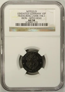 Germany 10 Pfennig Undated  NGC AU 58  Iron  With Hole Heidelberg Lamb-194.1 - Picture 1 of 4