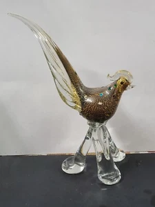 ¿Murano italiano de colección? Estatua de pájaro faisán de vidrio artístico hoja de oro con joyas 10,5" - Imagen 1 de 19