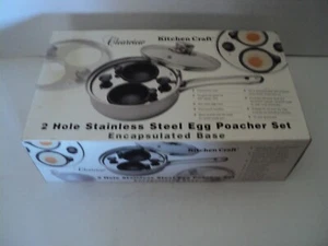 KITCHEN CRAFT CLEARVIEW Stainless Steel 2 Hole Egg Poacher Set Glass Lid New - Picture 1 of 14