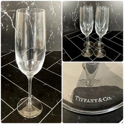 Juego de 4 Tiffany & Co. Flauta de cristal champán 9,5 pulgadas copas hechas en Italia Foto 1 de 4