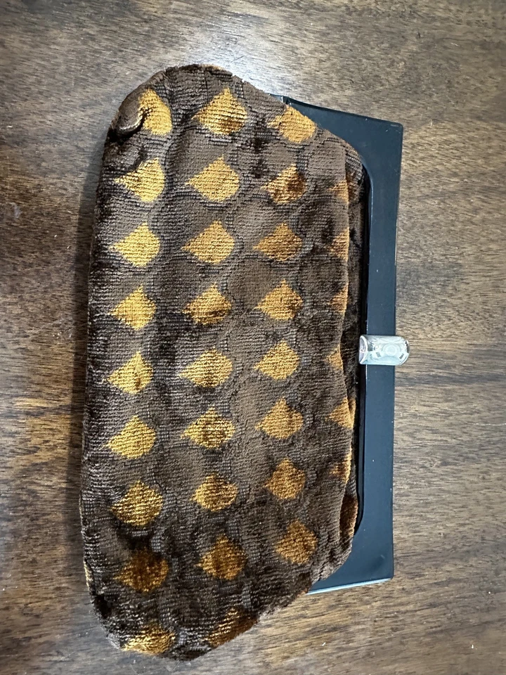 VINTAGE S.M. Co. BROWN Velour CLUTCH HANDBAG Bakelite-Like Lucite Frame/Clasp  - Image 1 of 4