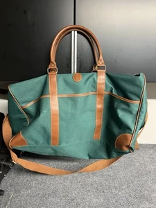 VINTAGE Ralph Lauren grün Canvas & braun Leder Reisetasche Wochenende mit Polo Logo Tasche - Bild 1 von 14