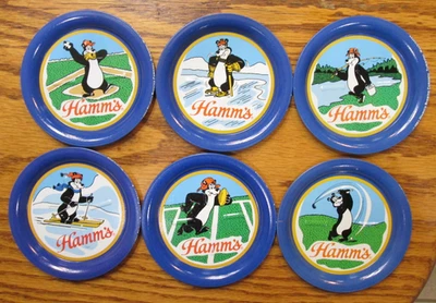 Juego de 6 posavasos metálicos Hamm's Bear vintage 1981 * 3 1/2" nuevo de colección Foto 1 de 2