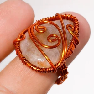 Sunstone Gemstone Copper Ring Handcrafted Wire Wrap Very Pretty Jewelry 8.75" - Picture 1 of 7
