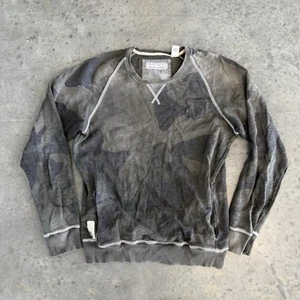 Diesel Mens Size Small Green Camo Sweatshirt Pullover Top Distressed Raw Edges - Picture 1 of 8