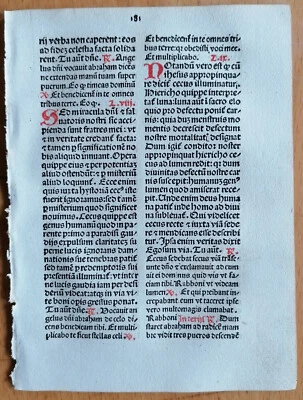 Рубрированный Incunable лист Brevarium Augsburg (181) - 1495 - Изображение 1 из 2