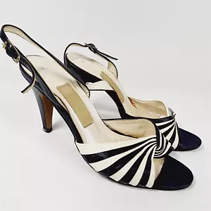 Vintage Fiammante Blue White Open Toed High Heeled Slingback Sandals Size 7B - Picture 1 of 10