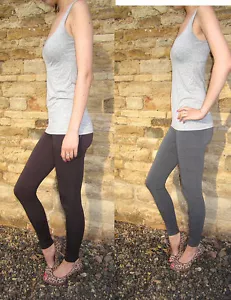 EXTRA LONG Leggings Tall Viscose Stretch Chocolate Grey Size 8 10 12 14 16 18 20 - Picture 1 of 4