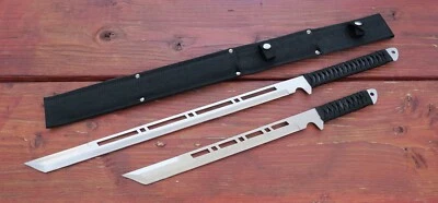Ninja Sword Set Tanto Straight Blade Full Tang Dual Wielding 18” 29” Sheath - Image 1 of 4