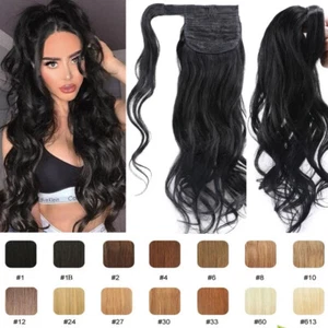 Hairpiece 100% Real Clip In Remy Human Hair Ponytail Wrap Around Body Wave 18" U - Picture 1 of 46