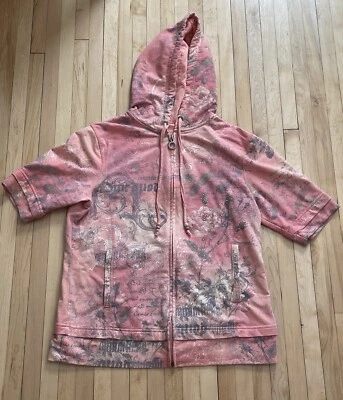 Sudadera con Capucha Rosa Melocotón Color Gótico Alt Skater Años 2000’s Top Manga Corta Cremallera L Foto 1 de 4