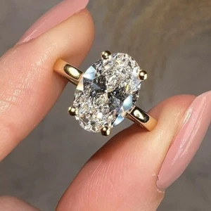 3.00 Ct Oval-Cut Brilliant Moissanite Solitaire Wedding Ring 14K Yellow Gold - Picture 1 of 8
