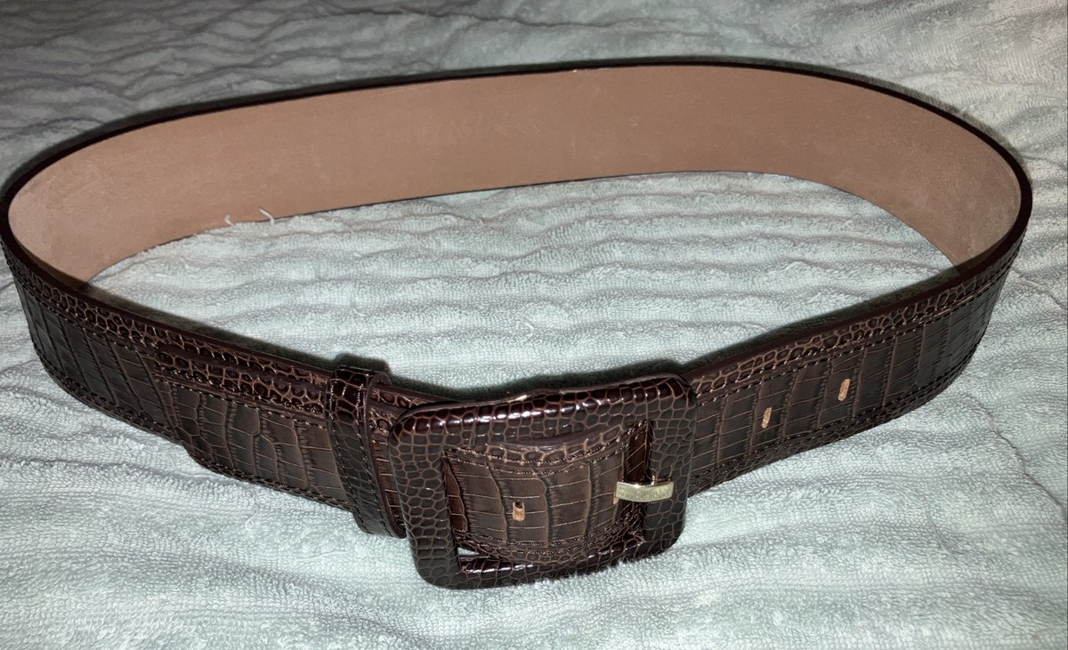 Ann Taylor 90s Croc Embossed Leather Belt Womens L Chocolate Brown Boho Indie Elyse Croc-Embossed Leather Belt in Chocolate Croc Embossed  main image 3
