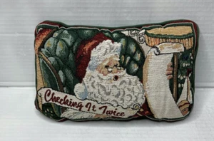 Vintage Santa Claus "Checking It Twice" Christmas Decor Throw Pillow Needlepoint - Picture 1 of 6