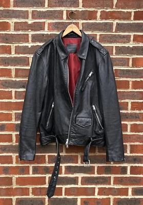 AllSaints Mens MONZA Leather Biker Jacket XL Bomber All Saints Belted Motorcycle - Image 1 of 4