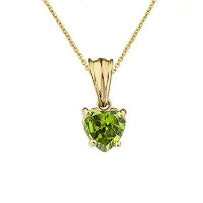 2 CTW Heart Shape August Birthstone Peridot Pendant Necklace in 10K Solid Gold - Image 1 of 3