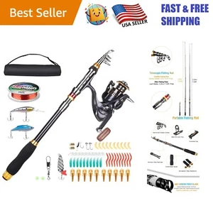 Carbon Fiber Fishing Rod and Reel Combo - 2.4m Telescopic Travel Kit - Picture 1 of 9