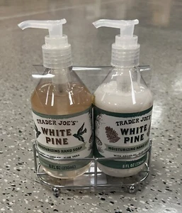 Trader Joe's Duo White Pine Hand Soap & Lotion Set w/ Caddy Tray Holder NEW - Picture 1 of 4