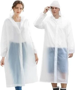 2 Pack Clear Waterproof Poncho Reusable Plastic Adult Camping Festival Rain Coat - Picture 1 of 7