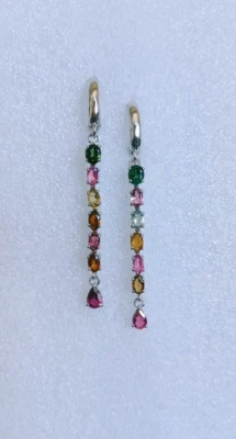 Orecchini pendenti a goccia in tormalina argento sterling 925 pietre preziose... - Immagine 1 di 4