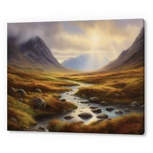 Vintage Berge Bach Landschaft, Landschaft Stimmungsvoll Leinwandbild - Bild 1 von 9