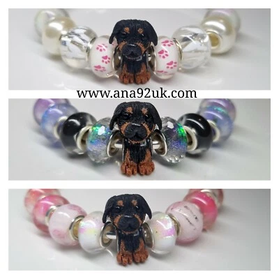 PERSONALIZED Custom pet MINI DOG jewelry gift charm pendant bracelet round bead  - Image 1 of 4