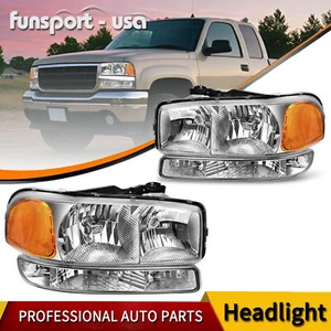 Headlights + Bumper Lamps For 1999-2007 GMC Sierra 1500 2500 2000-2006 Yukon XL - Picture 1 of 10